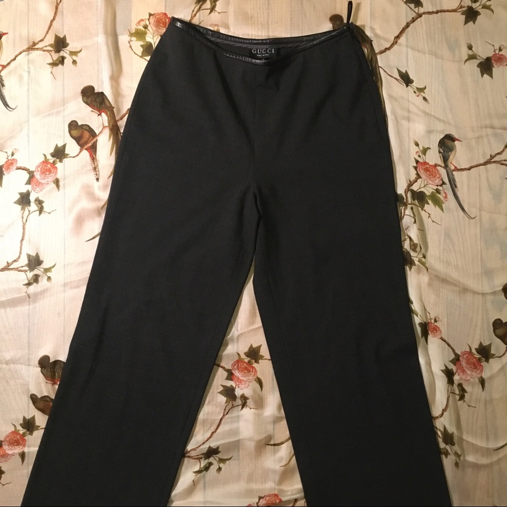 Gucci Wool Pants with Leather Trim